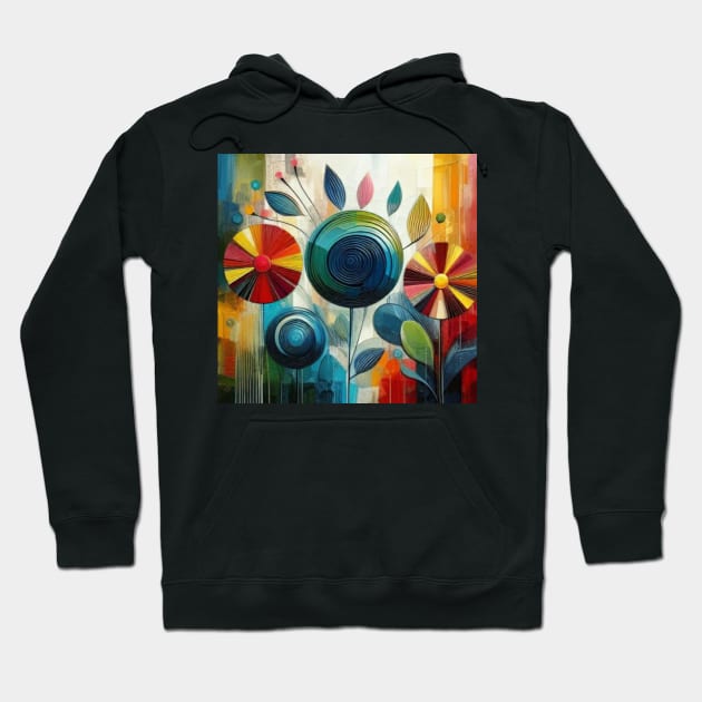 Abstract Blue Red Yellow Flower Hoodie by Siha Arts